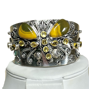 Vintage Style 925 Jasper Gemstone Bangle Bracelet